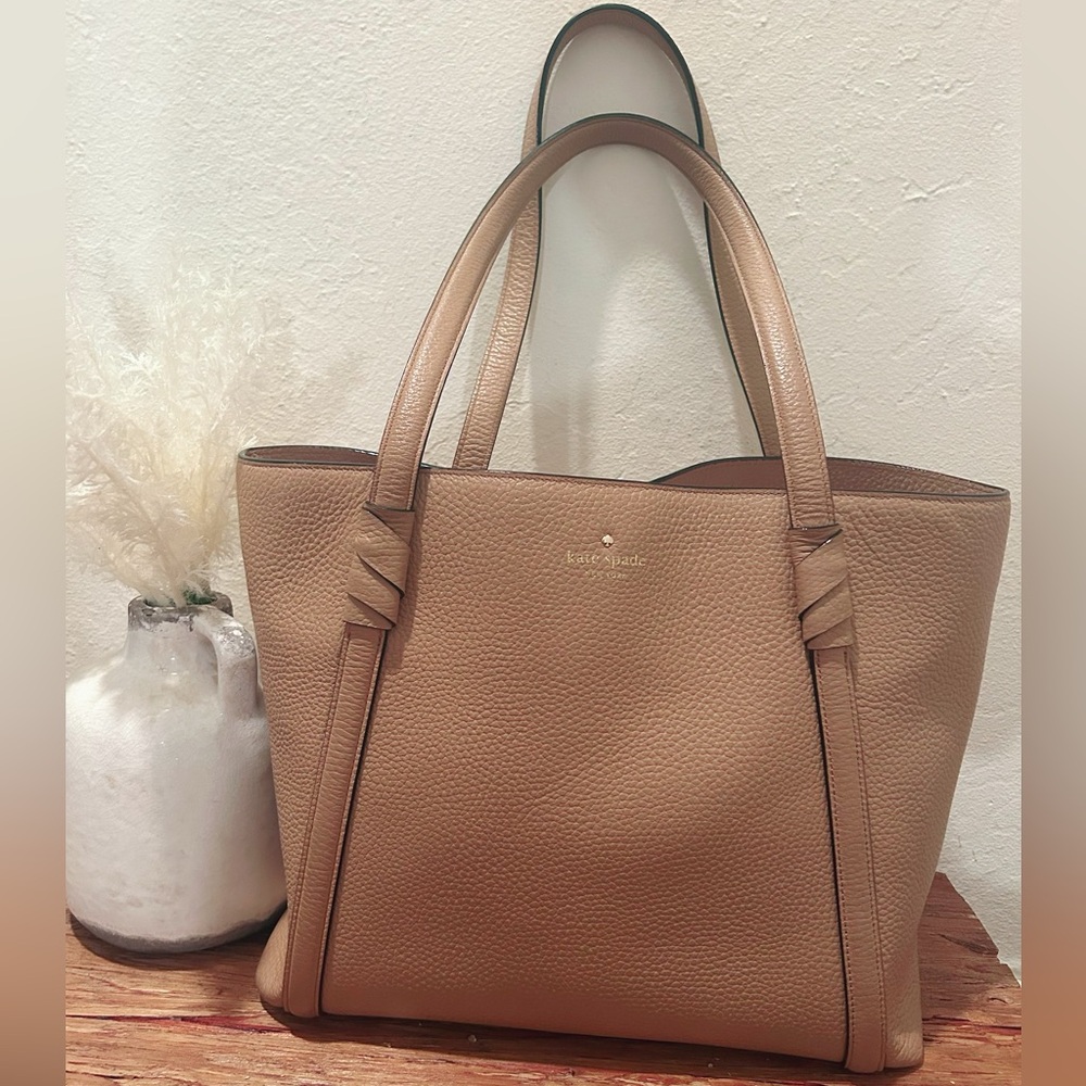Kate Spade ♠️ New York Pebble Leather Tan Snap Tote New